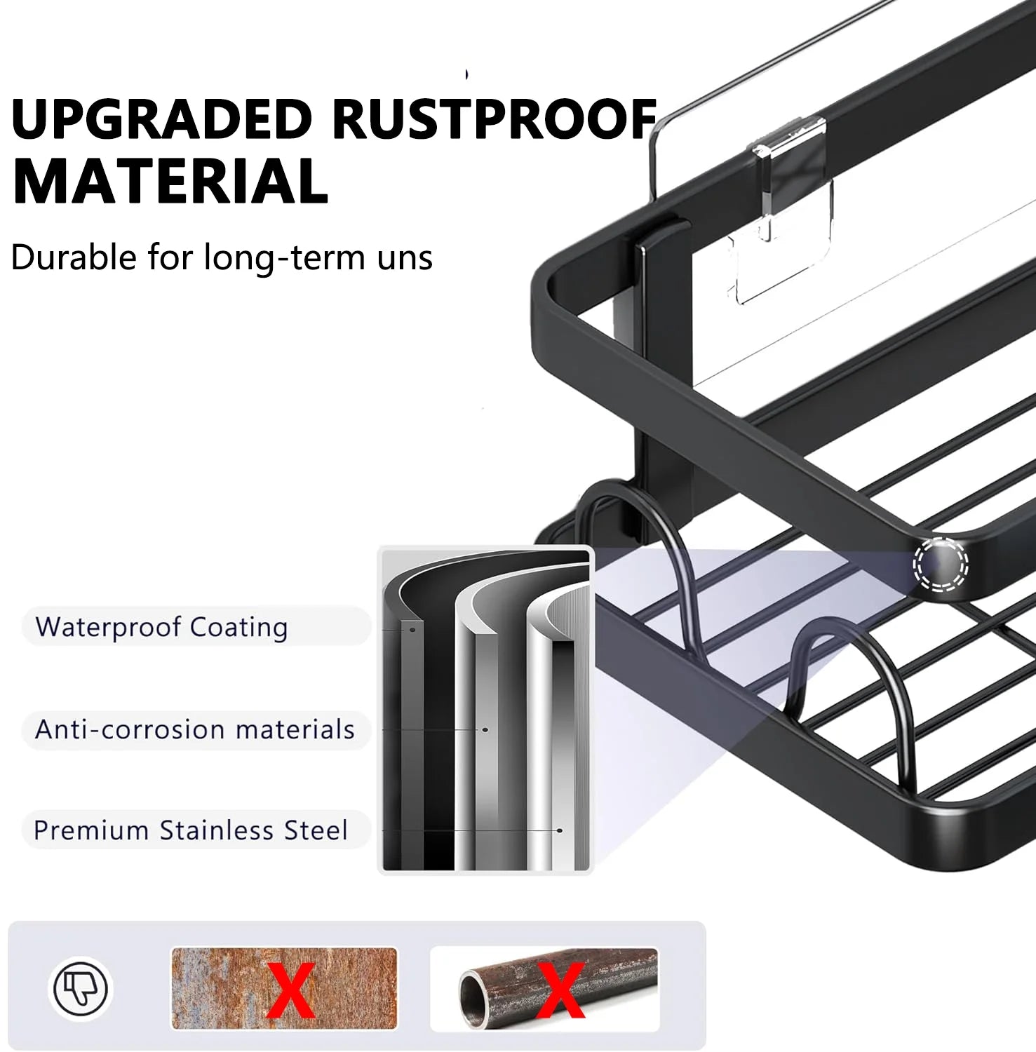 5-Piece Corner Shower Caddy Organizer – Wall-Mounted Rustproof Stainless Steel with Soap & Toothbrush Holder