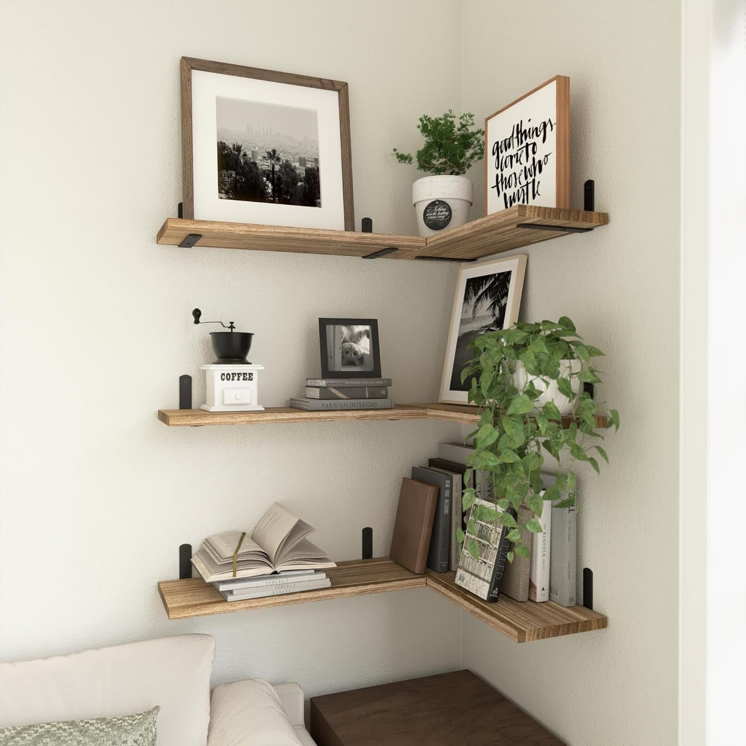 Rustic Wood Floating Shelves – 6 Pack Farmhouse Wall Shelves for Bedroom or Living Room