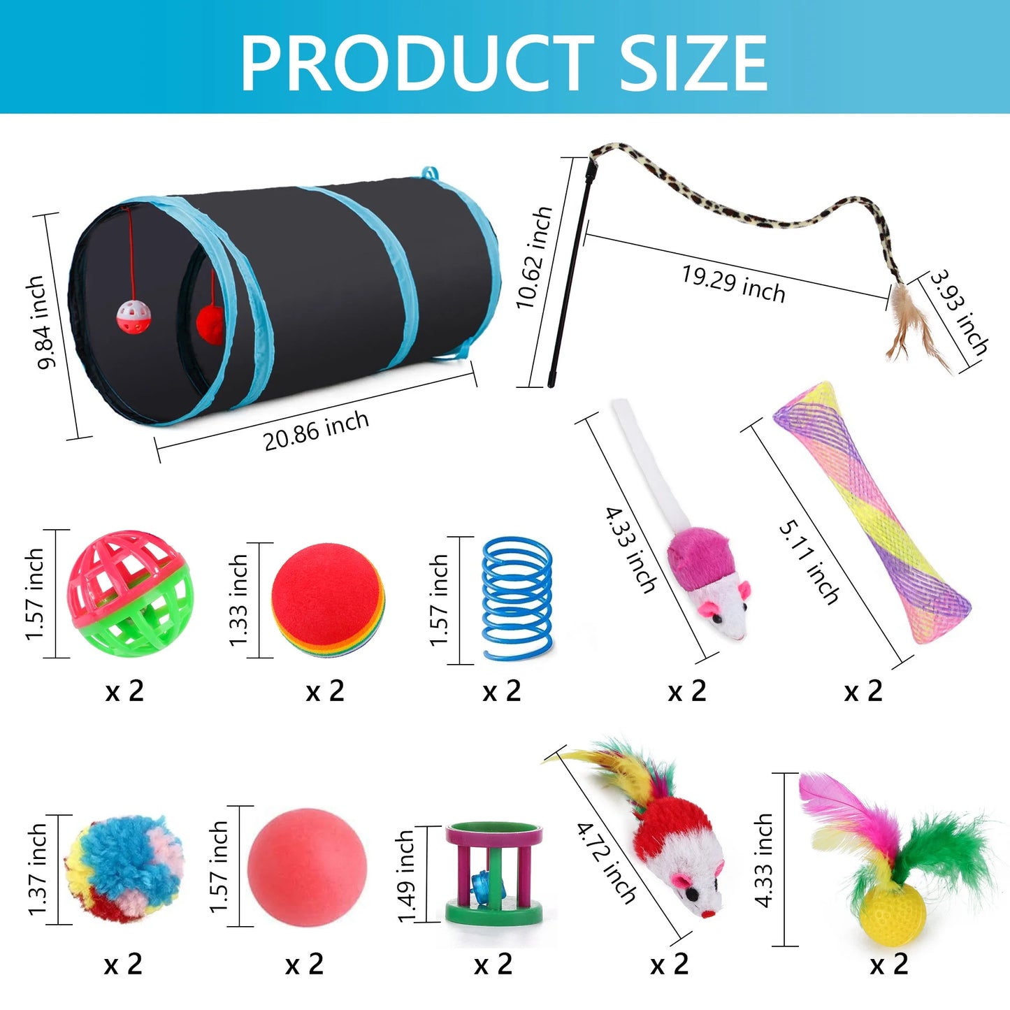 22-Piece Cat Toy Set with Collapsible Tunnel – Interactive Kitten Toys for Cats & Puppies