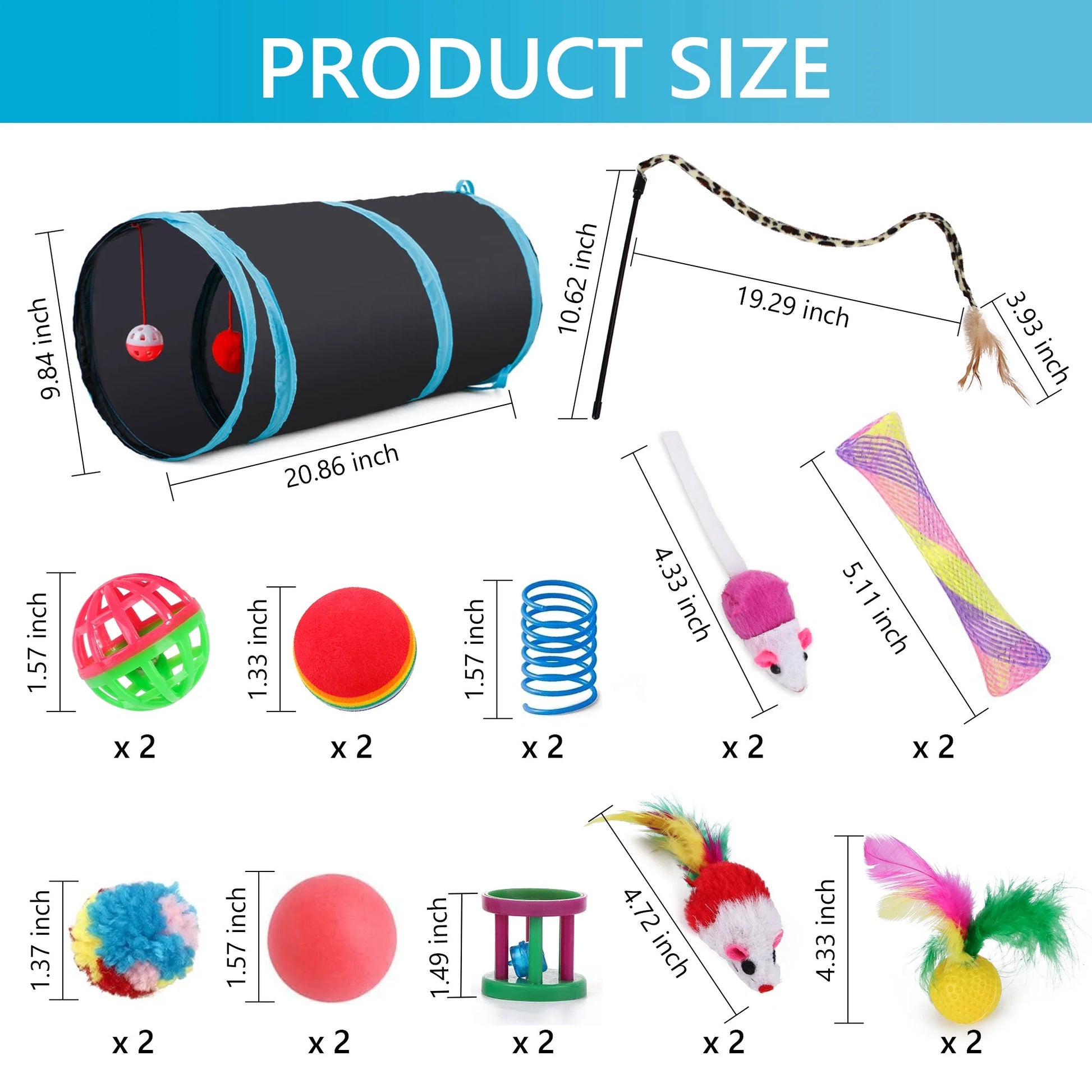 22-Piece Cat Toy Set with Collapsible Tunnel – Interactive Kitten Toys for Cats & Puppies