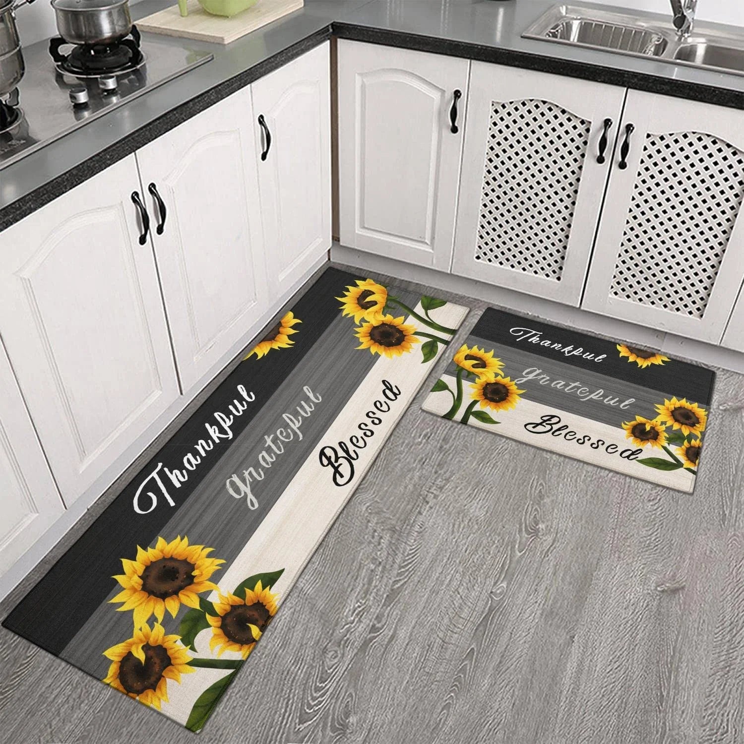 Sunflower Kitchen Rugs – Set of 2 Farmhouse Kitchen Mats