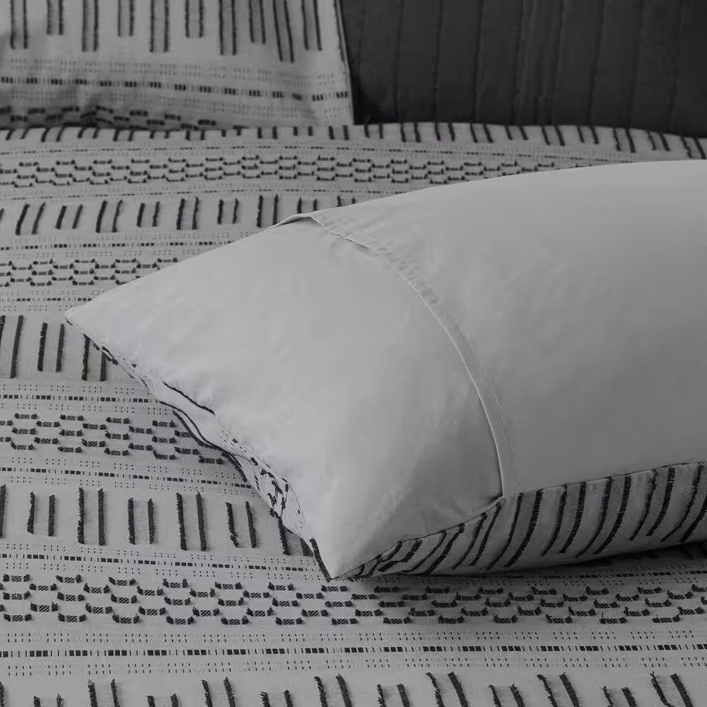 Rhea 3-Piece Grey & Black Cotton Comforter Set – King/California King