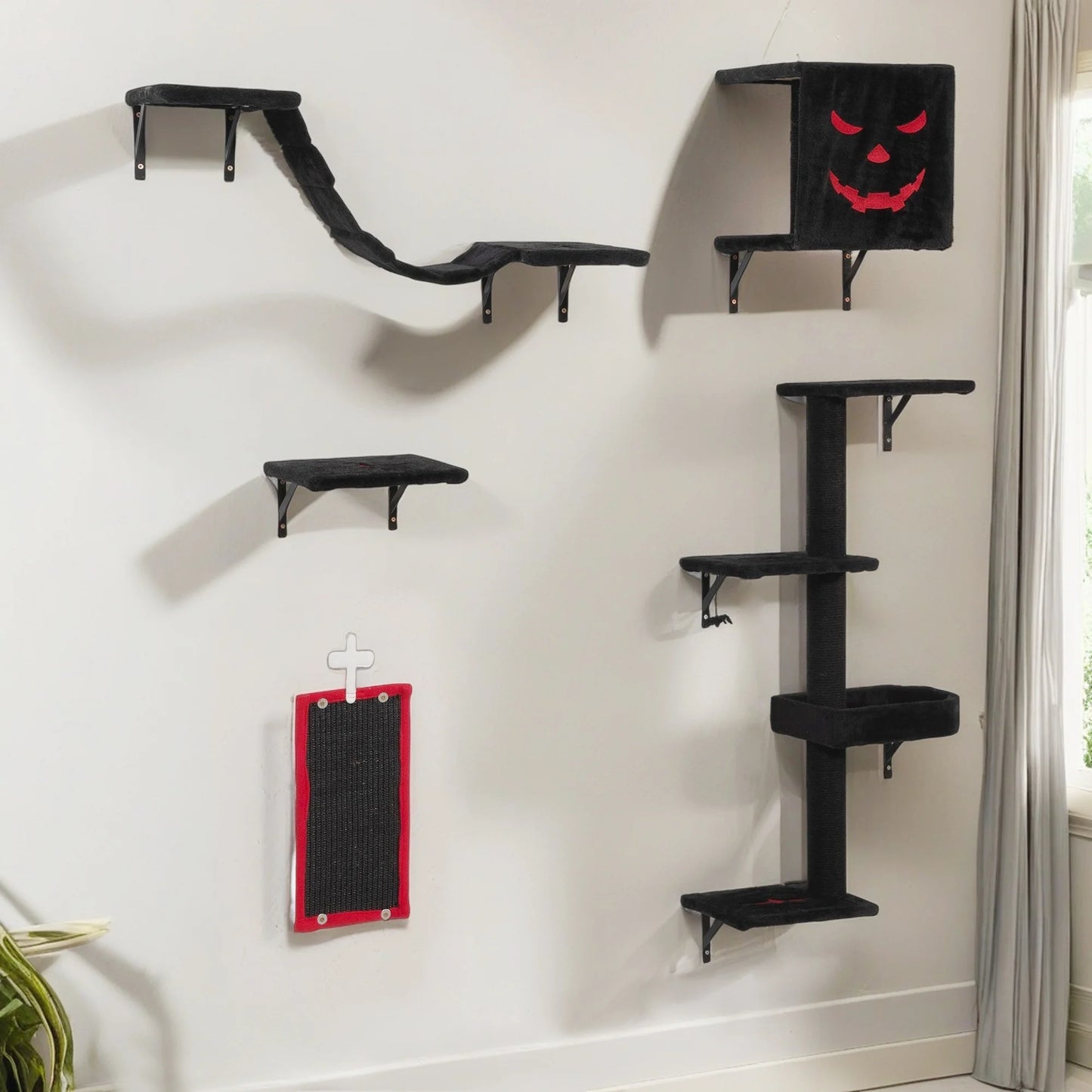 Cat Wall Shelves & Perches Set – Gothic Mounted Cat Tree for 5 Cats, Indoor Climbing & Lounging