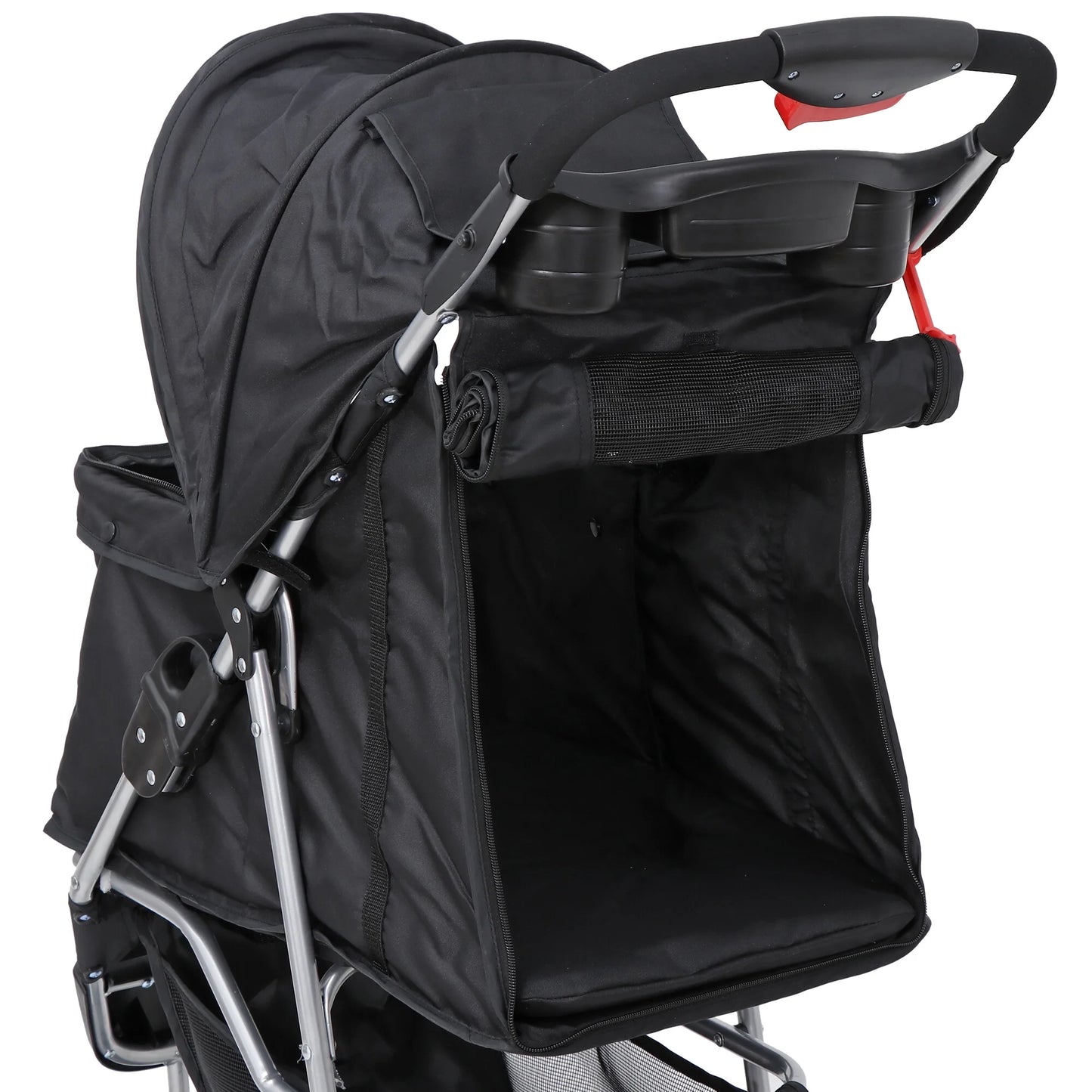 Foldable 3-Wheel Pet Stroller – Dog & Cat Travel Carrier with Storage Basket, Black