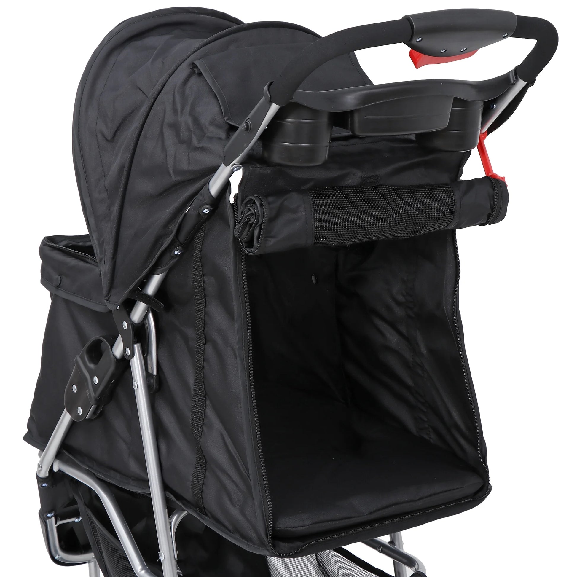 Foldable 3-Wheel Pet Stroller – Dog & Cat Travel Carrier with Storage Basket, Black
