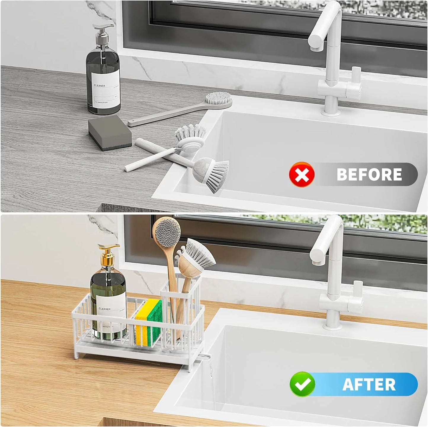 White Sink Caddy – Rust-Resistant Kitchen Sponge Holder & Sink Organizer