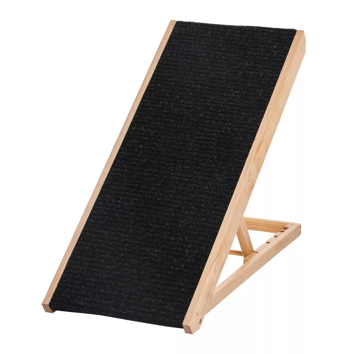 Pawhut Elevated Pet Ramp – Foldable & Height-Adjustable Ramp for Dogs and Cats, Non-Slip Finish, Pine/Black, 35.5" L x 16" W x 24" H