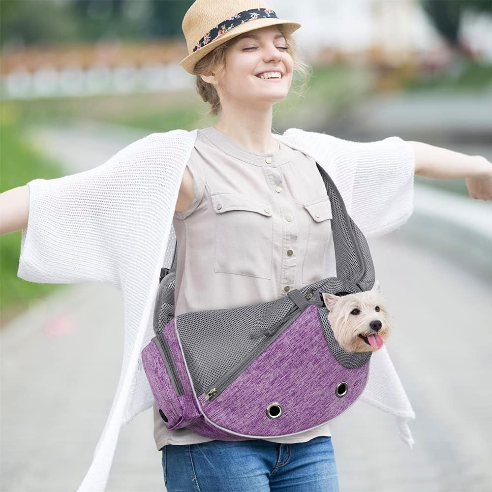 Dog Sling Carrier – Adjustable Crossbody Pet Sling for Small Dogs & Cats, Purple
