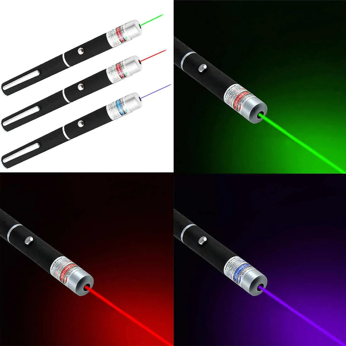 3-Pack 900 Mile Laser Pointer Pen – Green, Blue & Red Visible Beam
