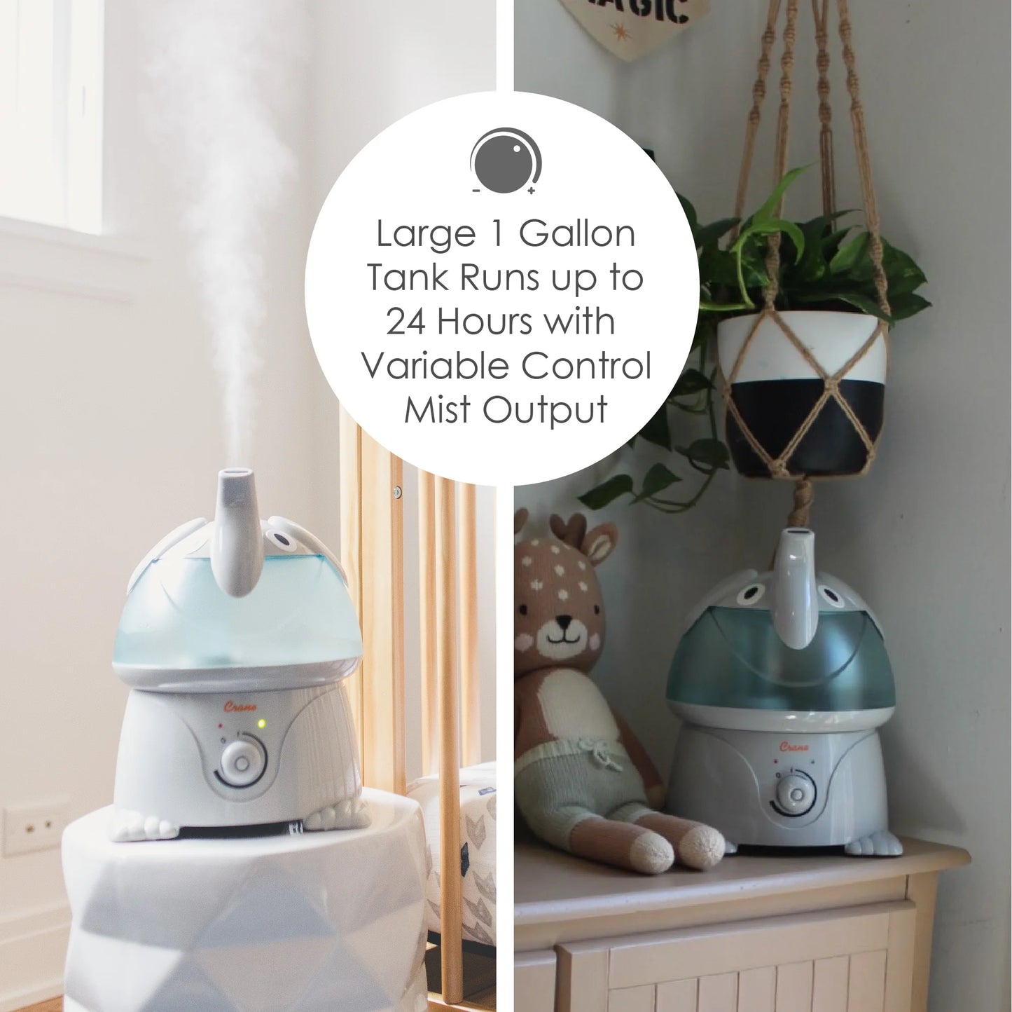 Crane Ultrasonic Elephant Humidifier – 1 Gallon Cool Mist for Nursery & Bedroom