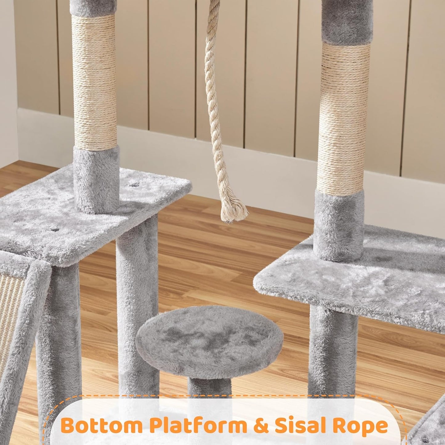 53.5" Cat Tree Playhouse – Indoor Tower with Sisal Scratching Posts, Condo & Perches, Light Gray