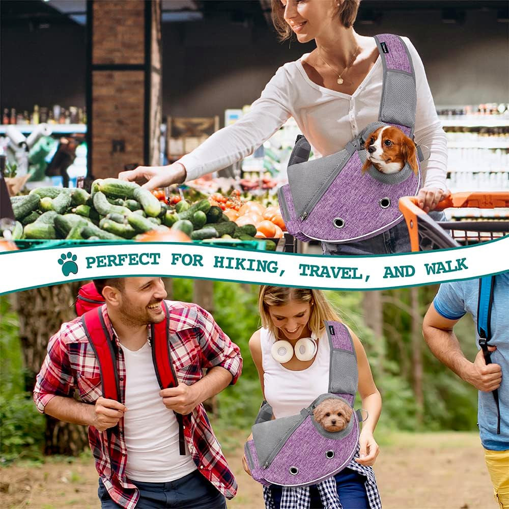 Dog Sling Carrier – Adjustable Crossbody Pet Sling for Small Dogs & Cats, Purple