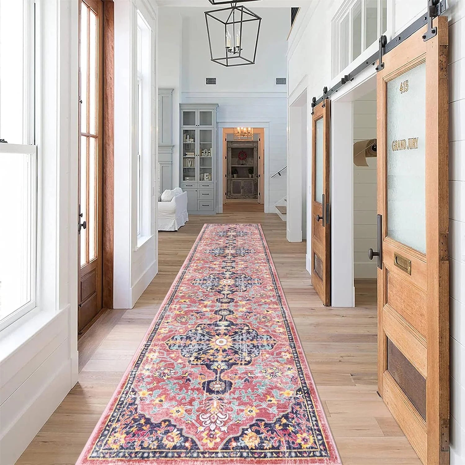 Vintage Distressed Runner Rug – 2' x 10' Pink Non-Slip Washable Hallway & Kitchen Rug