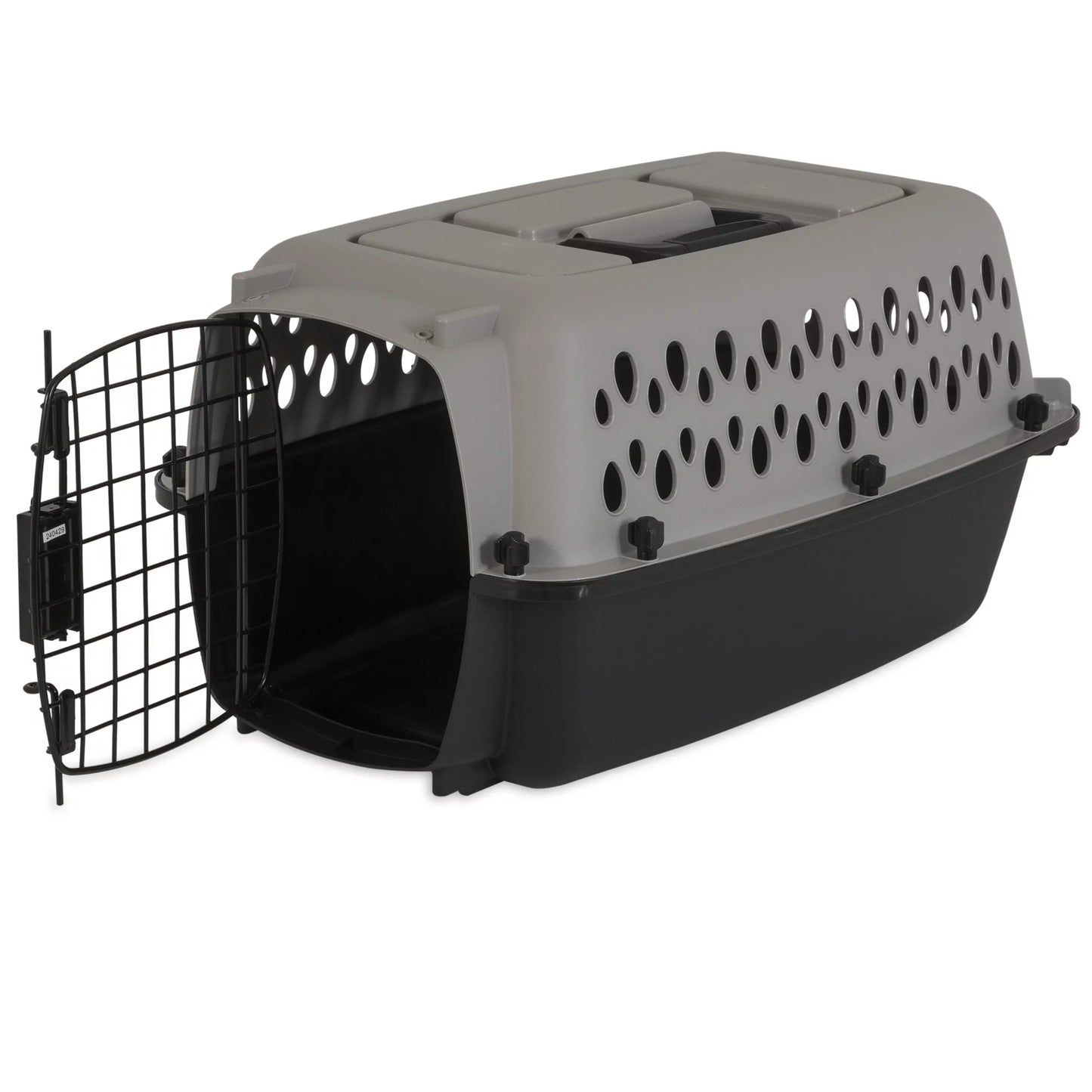 Portable Hard-Sided Dog Kennel – Travel Carrier with Metal Door, Black & Grey, for Pets up to 10 lbs