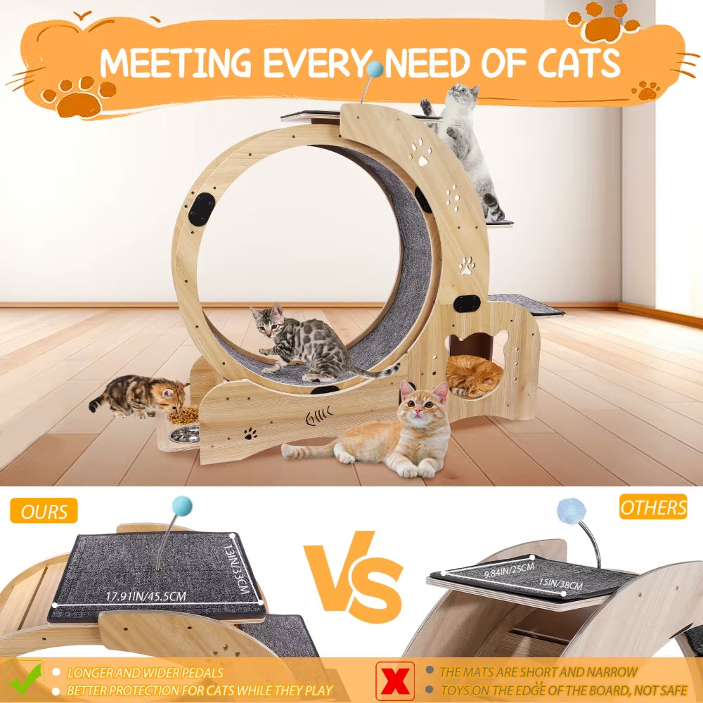 6-in-1 Cat Exercise Wheel – Upgraded Large Indoor Cat Treadmill & Running Wheel