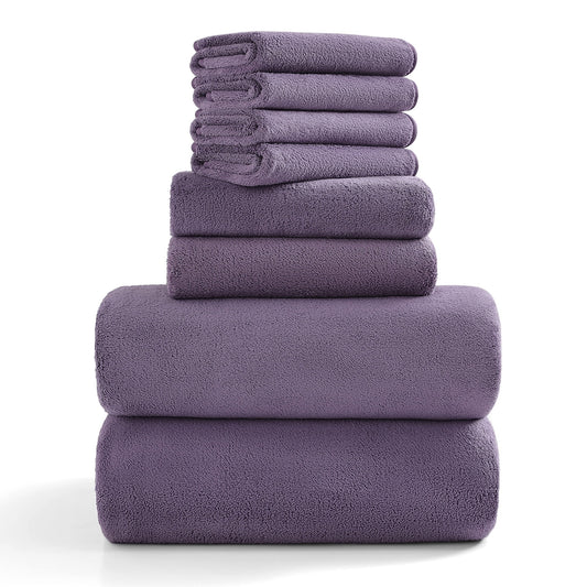 8-Piece Oversized Plush Towel Set – 700 GSM Soft & Cozy, Dark Purple