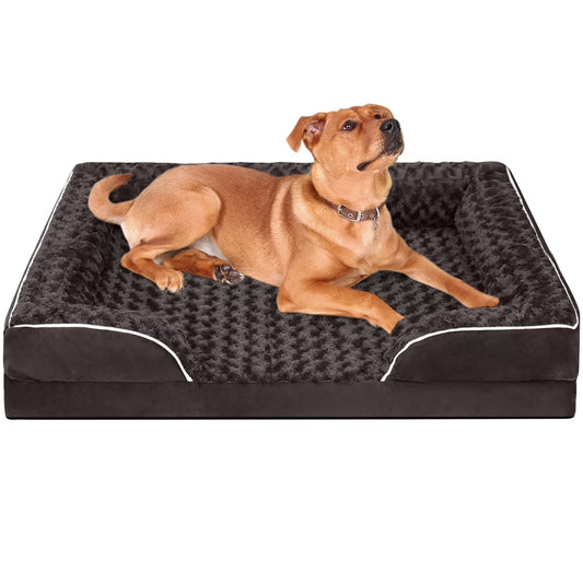 Large Orthopedic Dog Bed – Waterproof Sofa Bed with Non-Slip Base and Removable Washable Cover, Brown (M–XXL)