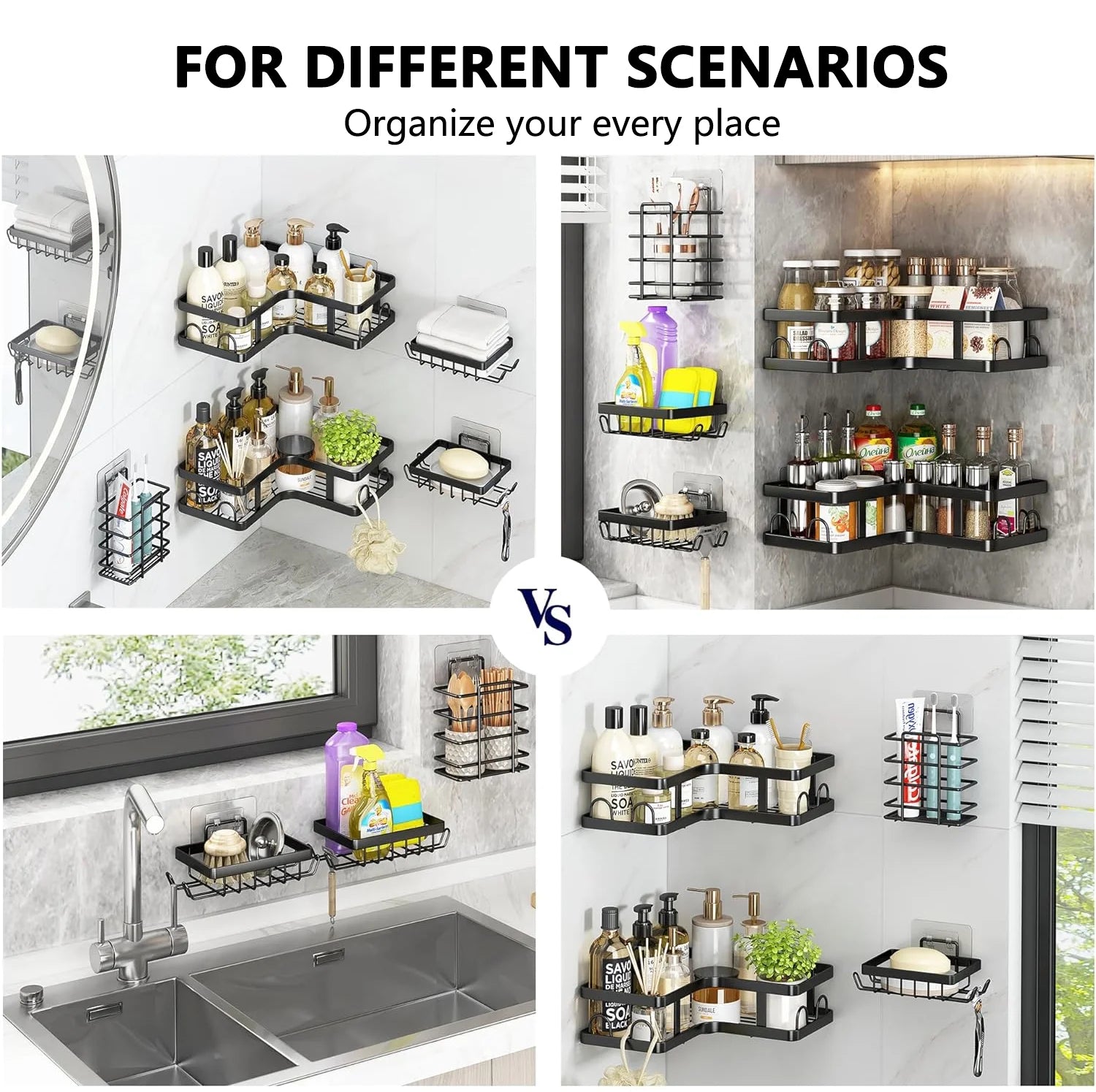 5-Piece Corner Shower Caddy Organizer – Wall-Mounted Rustproof Stainless Steel with Soap & Toothbrush Holder