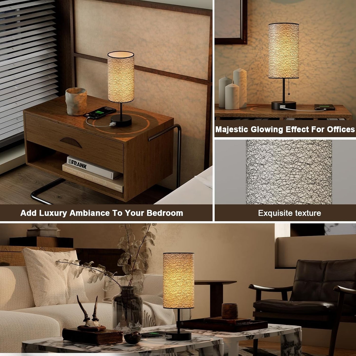 Table Lamp for Bedroom – Nightstand Lamp with Soft Ambient Lighting