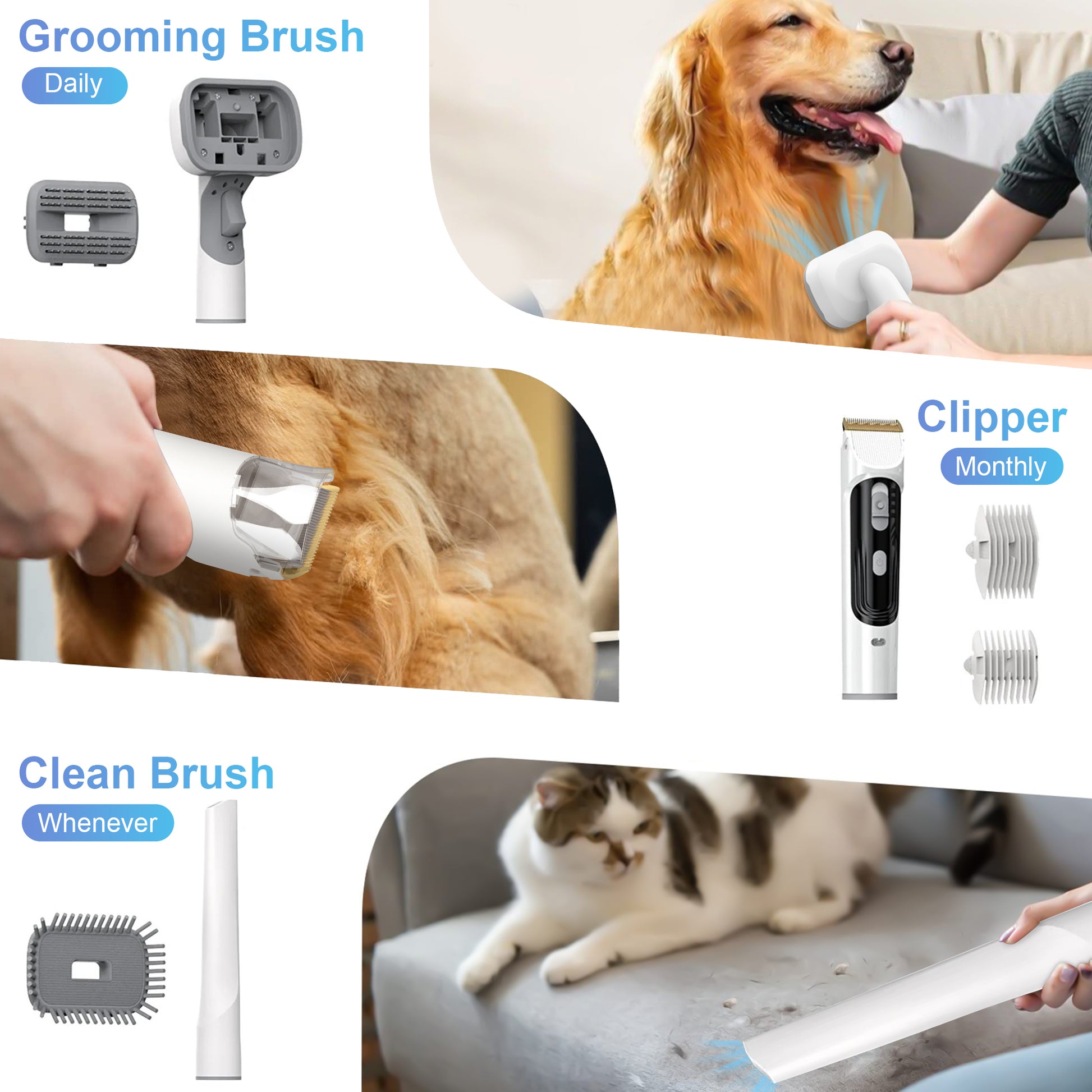 14Kpa Pet Grooming Kit & Vacuum – 2.5L Low-Noise Dog & Cat Hair Suction with 3 Modes and 5 Grooming Tools, White