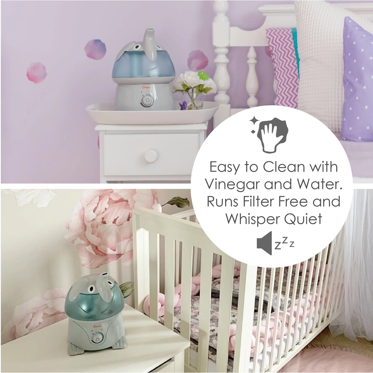 Crane Ultrasonic Elephant Humidifier – 1 Gallon Cool Mist for Nursery & Bedroom