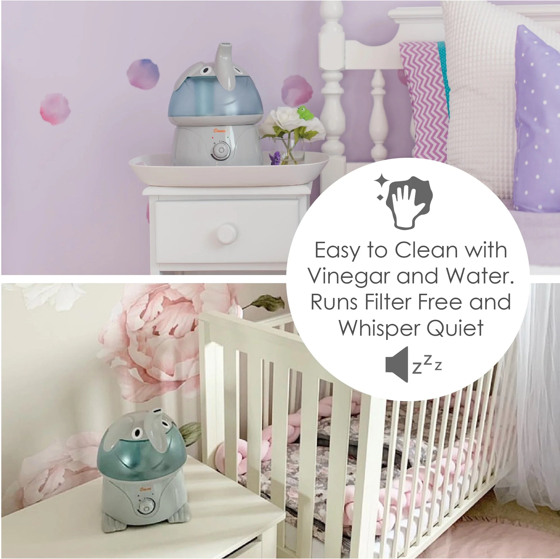 Crane Ultrasonic Elephant Humidifier – 1 Gallon Cool Mist for Nursery & Bedroom