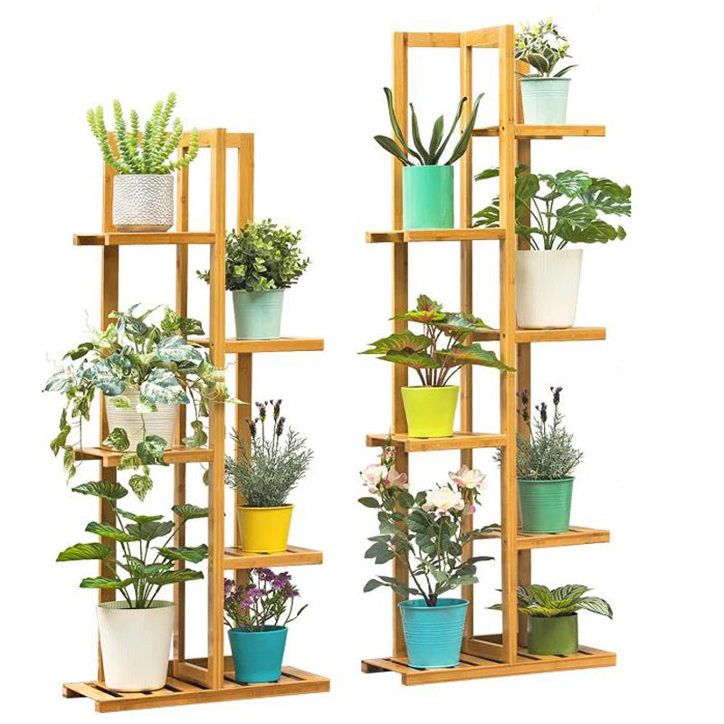 Glow Market Home modern bamboo plant shelf for home holding various green potted plants
